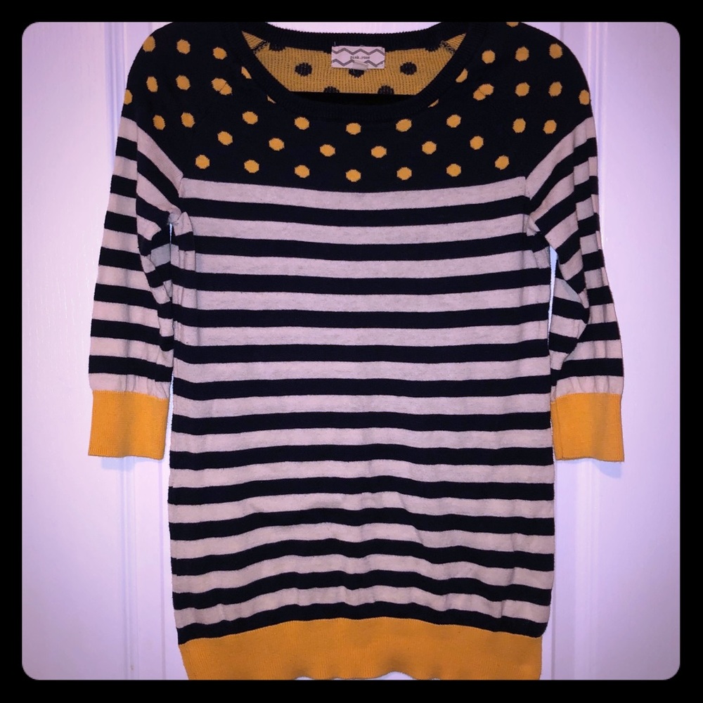 Yellow & Navy Stripes & Polka Dot Sweater